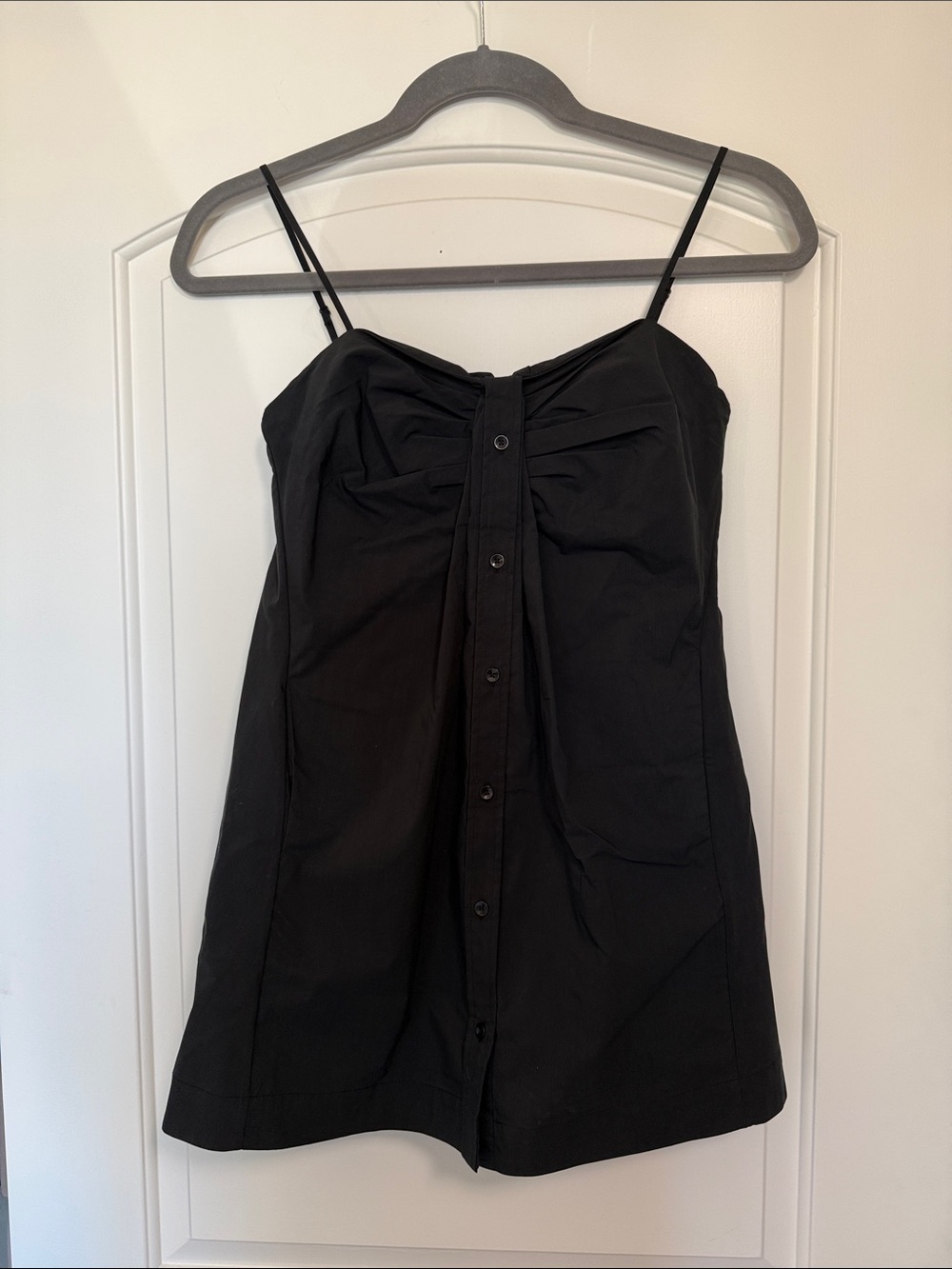 Jonathan Simkhai Black Button-Front Spaghetti Strap Mini Dress
